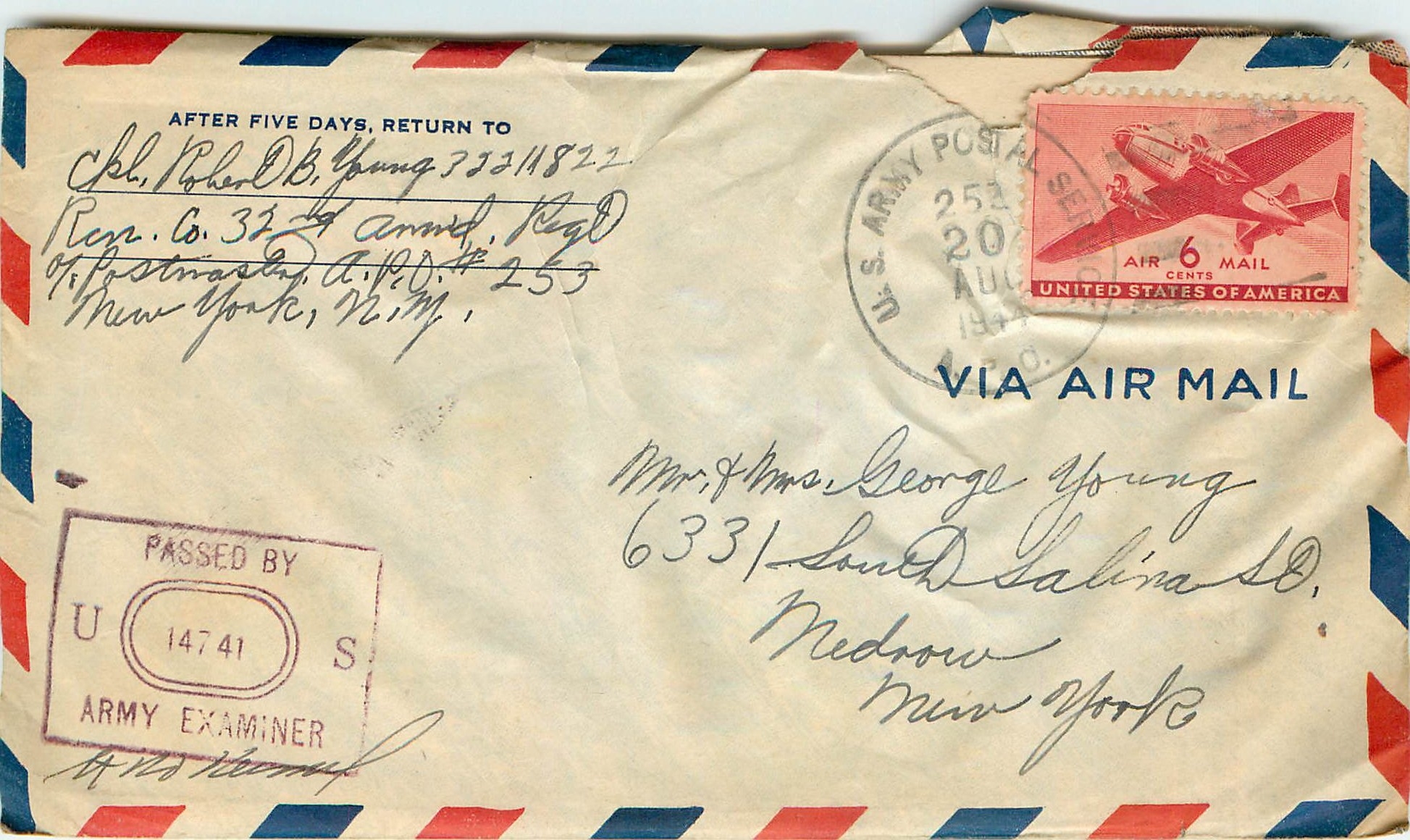 Lettre Cover US Army postal service Censored 1944