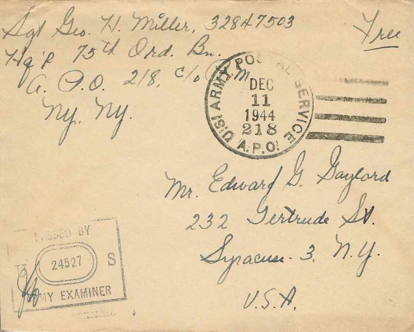 Lettre Cover US Army postal service Censored 1944