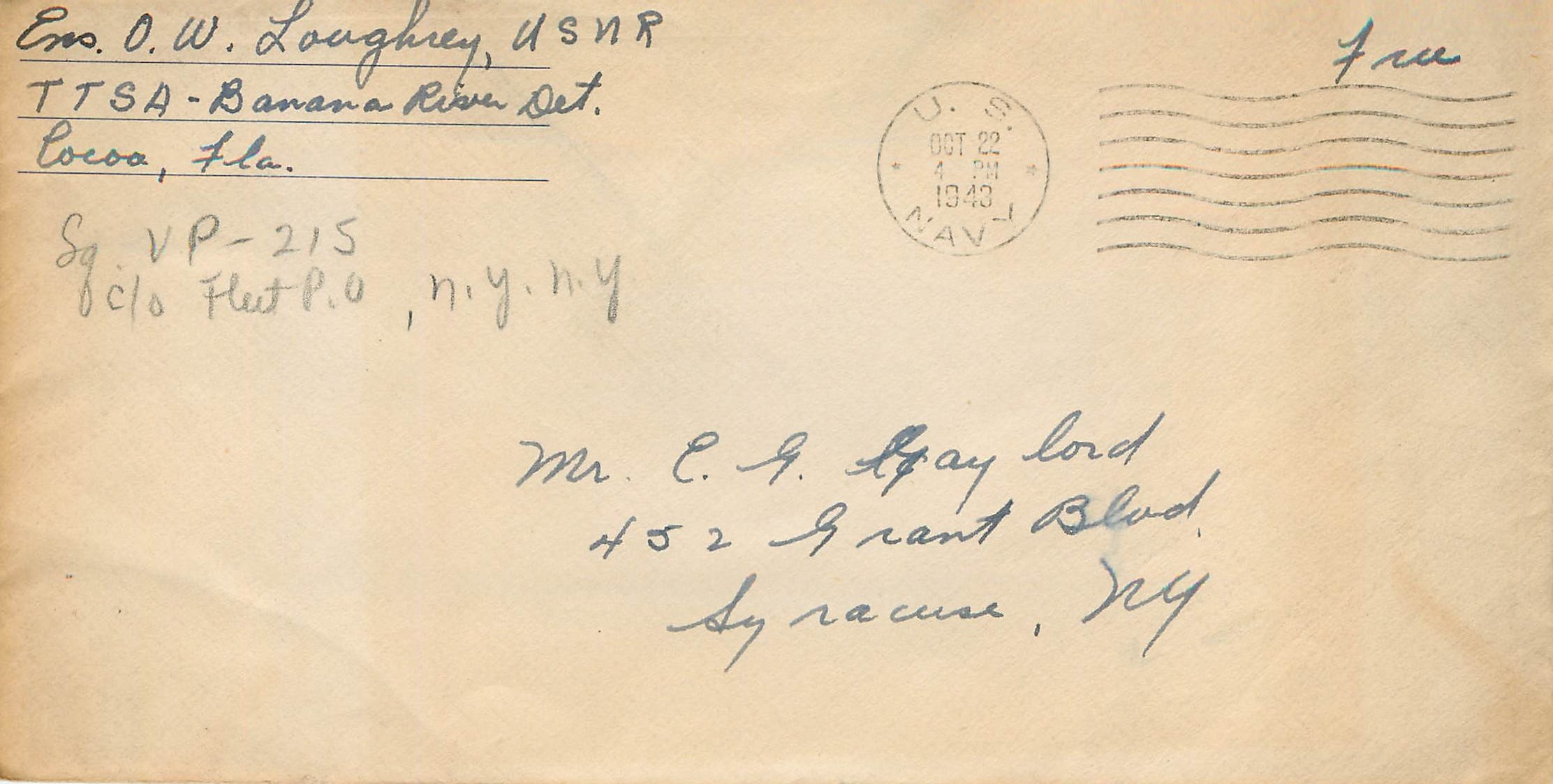 Lettre Cover US Army postal service Censored 1943