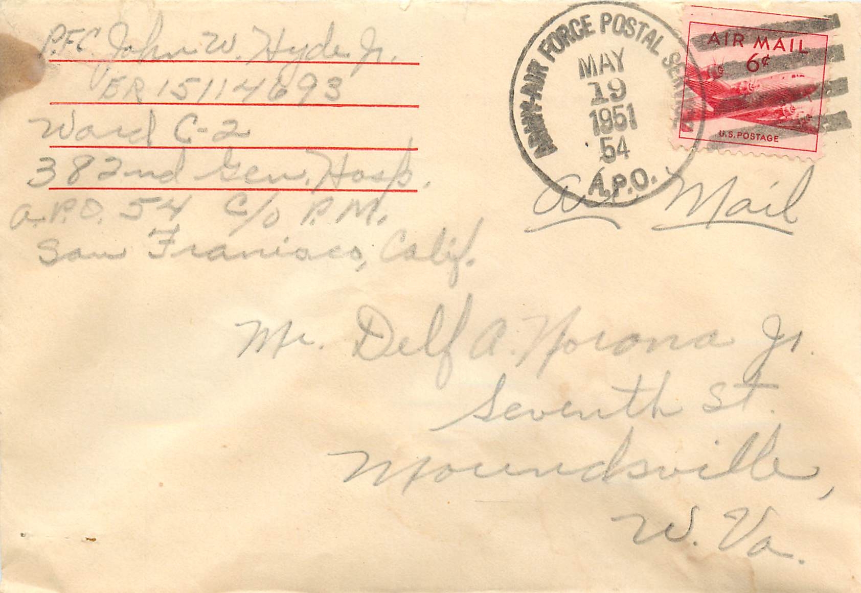 Lettre Cover US Army postal service 1951