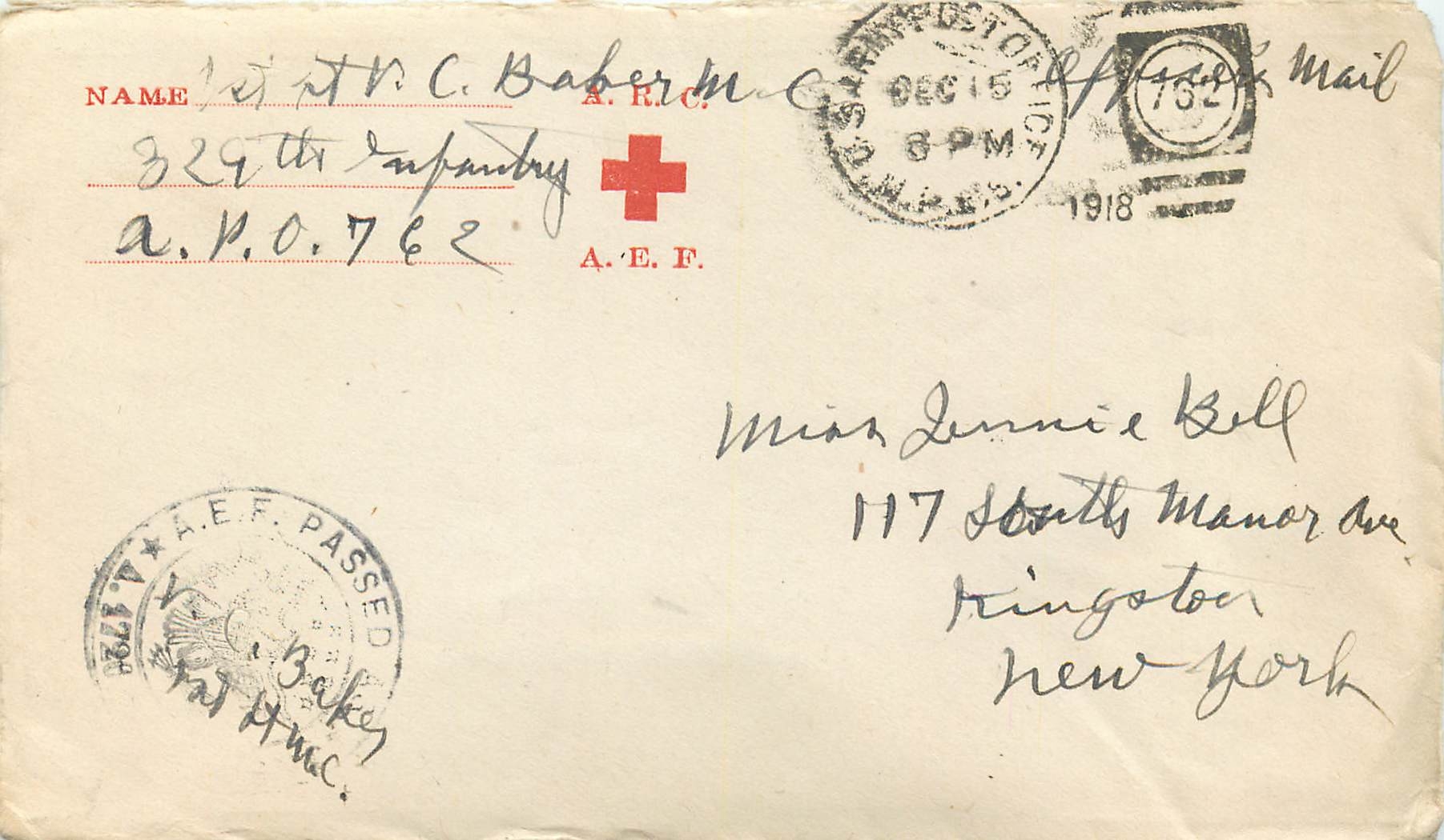 Lettre Cover US Army postal service 1918