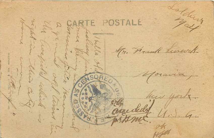 CPA Angers L"Hotel Dieu Cachet US army censorship 1918 — Verso