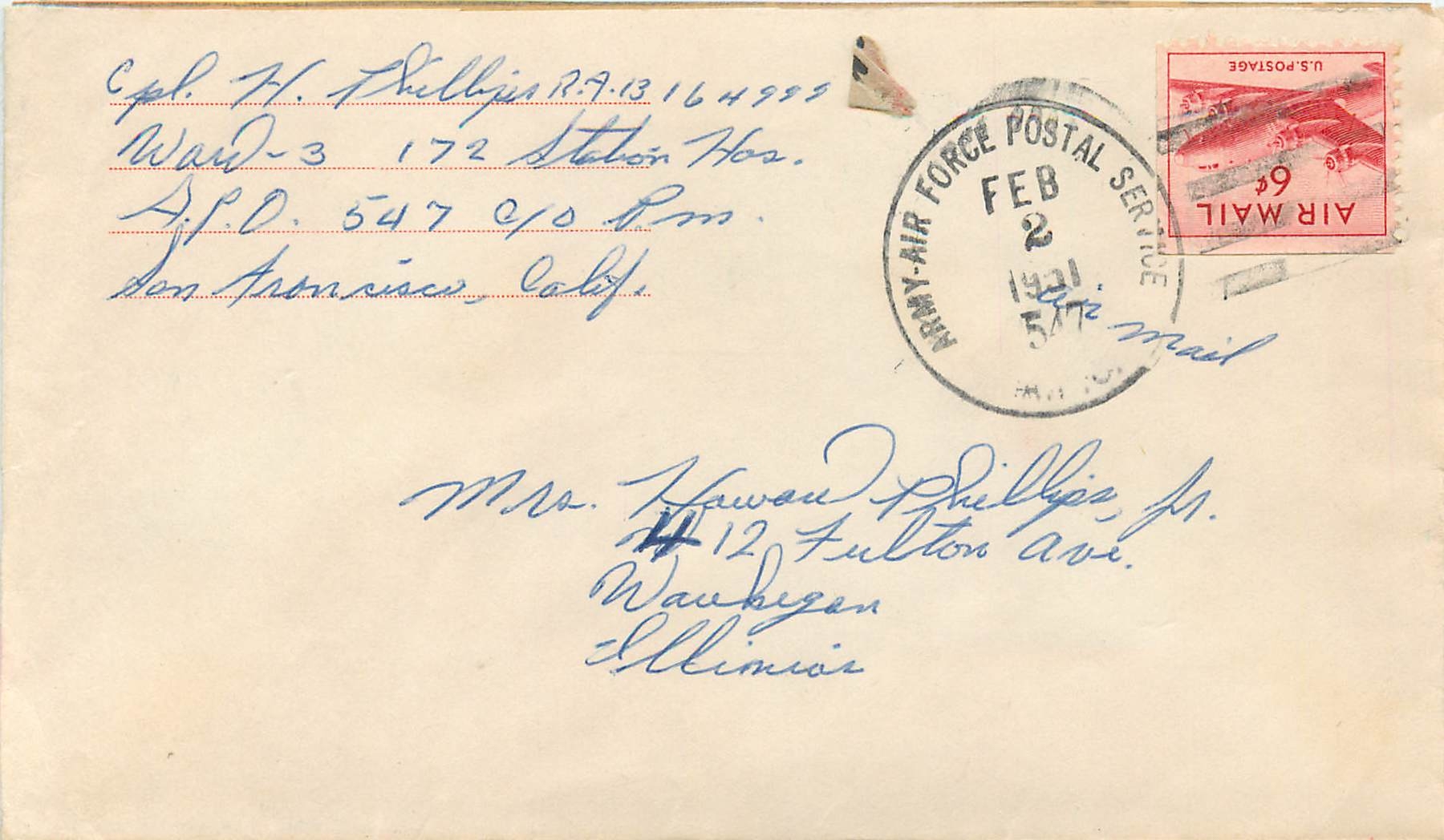 Lettre Cover US Army postal service 1951