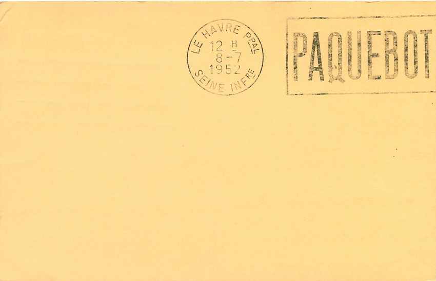 Lettre Cover 1952 Maiden Voyage from New York to Havre Southampton — Rückseite