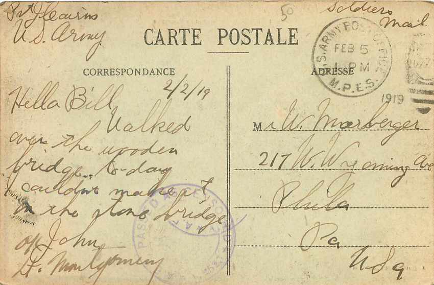 CPA St Mihiel Le pont et la passerelle Cachet US Censor — Rückseite