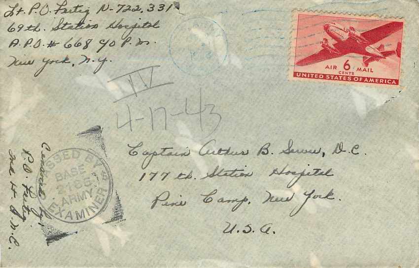 Lettre Cover US Army postal service 1943 US Censor