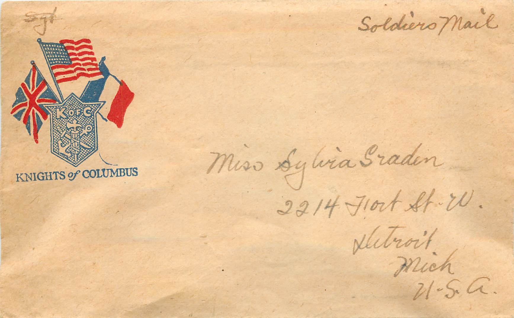 Lettre Cover US Army Knights of Colombus