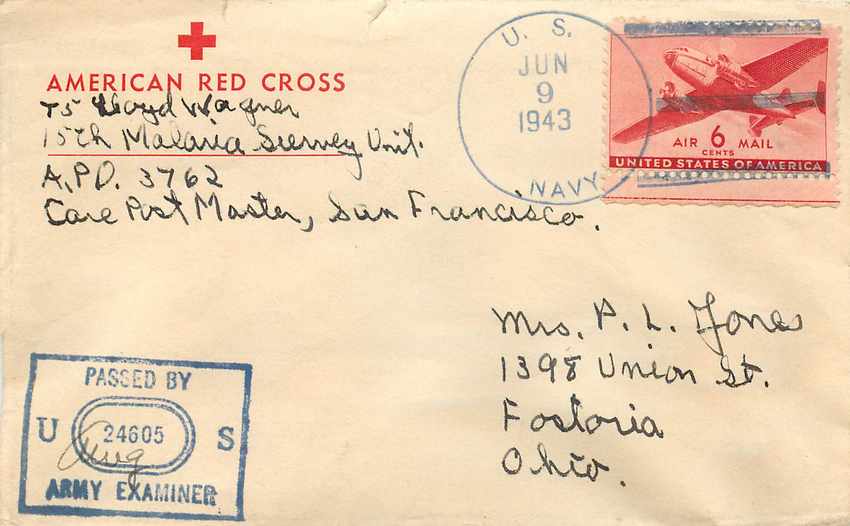Lettre Cover US Army postal service American Red Cross US censor 1943