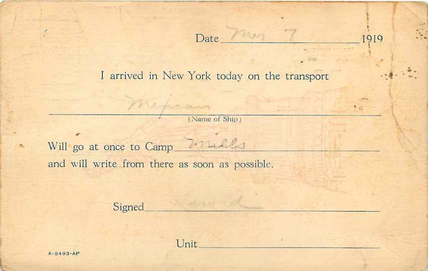 Carte YMCA Well done Boiyes pour New York 1919 — Verso