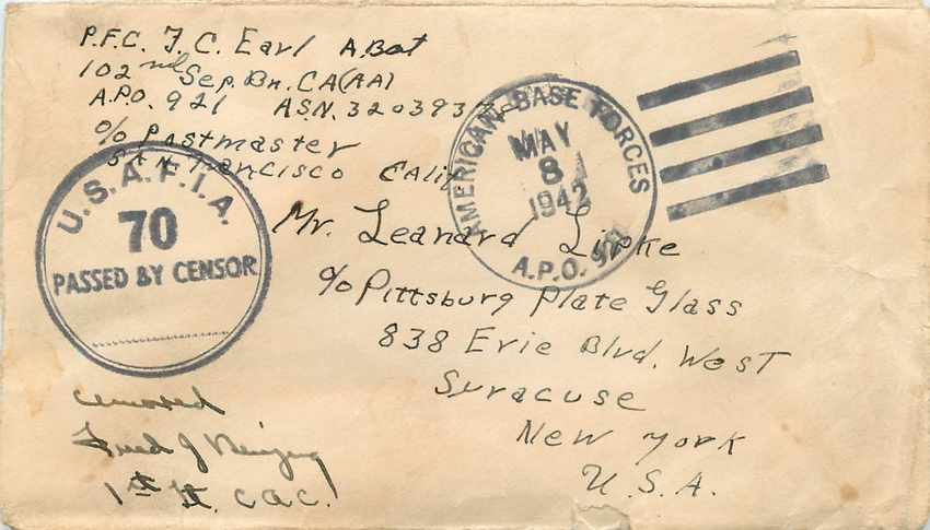 Lettre Cover US Army postal service 1942 US Censor