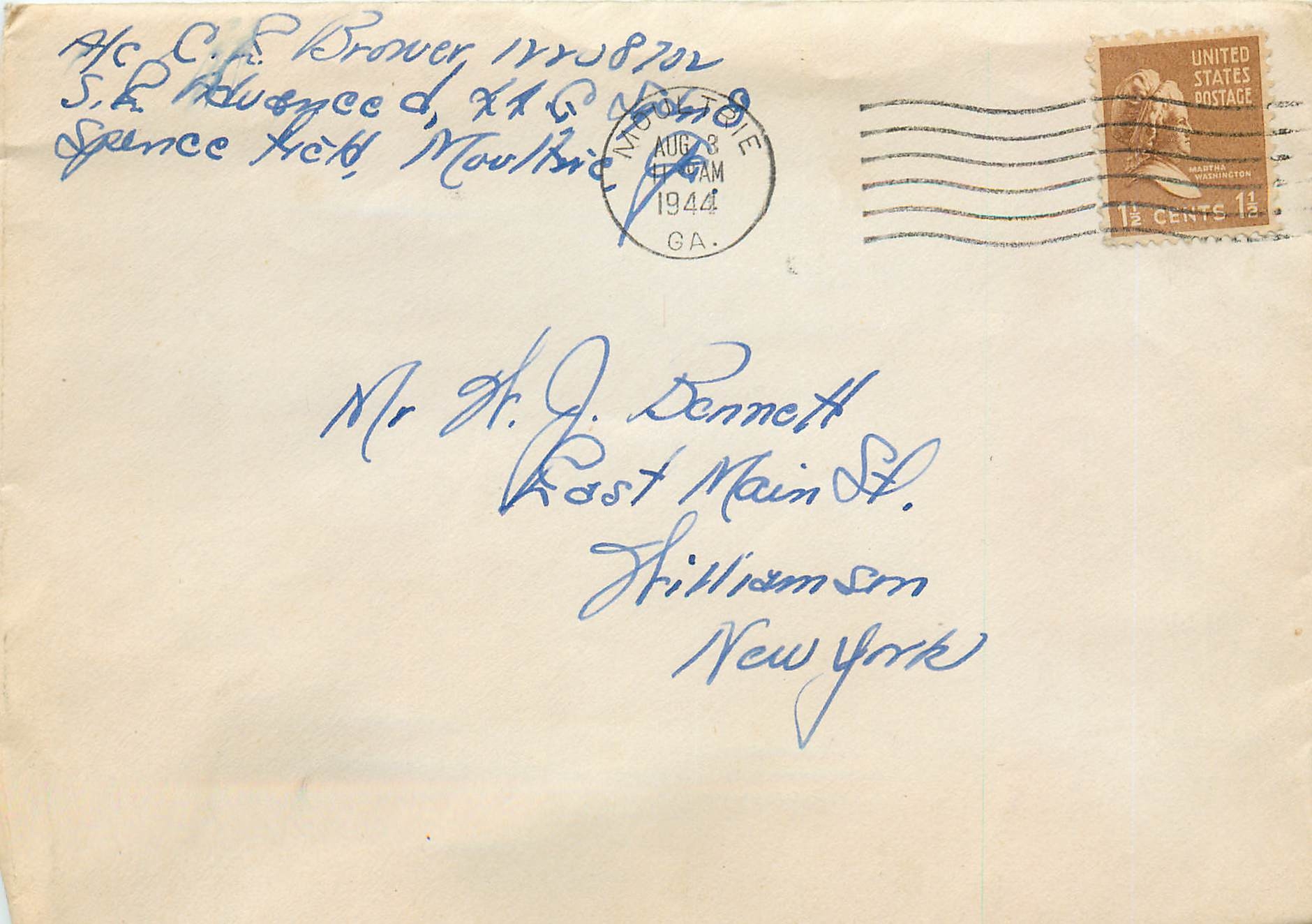 Lettre Cover US Army postal service 1944 Moultrie