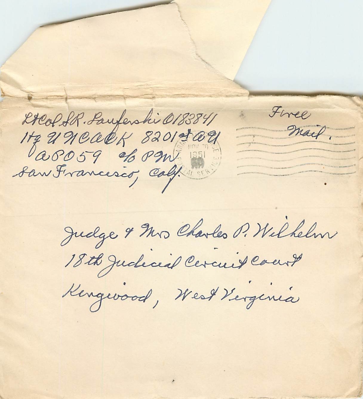 Lettre Cover US Army postal service 1951