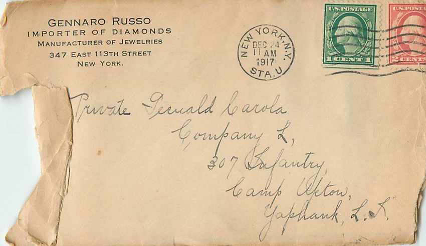 Lettre Cover Gennaro Russo Diamonds New York 1917