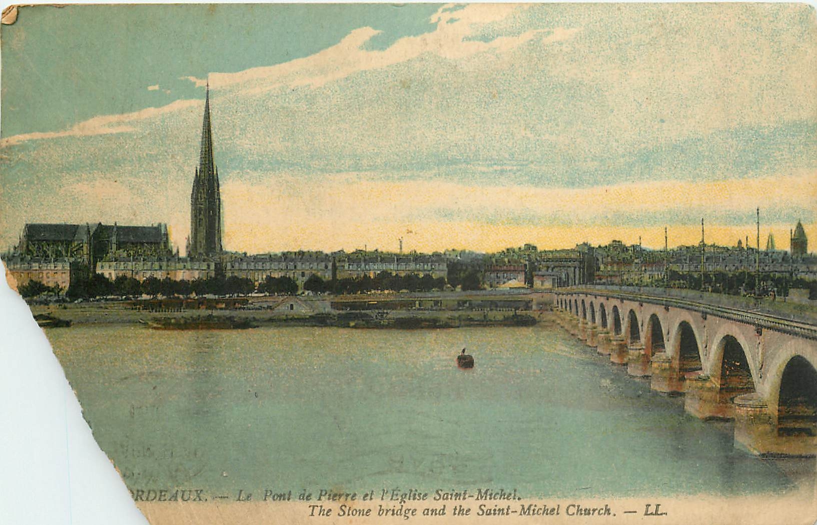 CPA Bordeaux Le pont de pierre et l'eglise Saint Michel Cachet US Army 