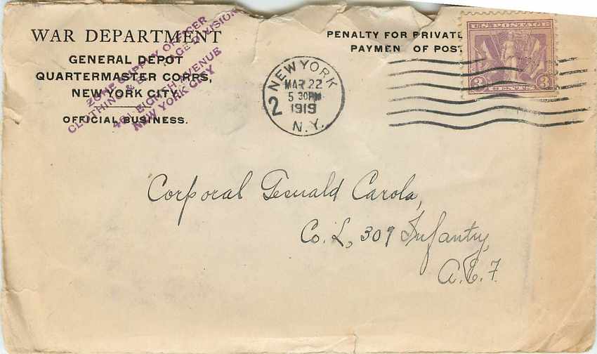 Lettre Cover US Army postal service 1919