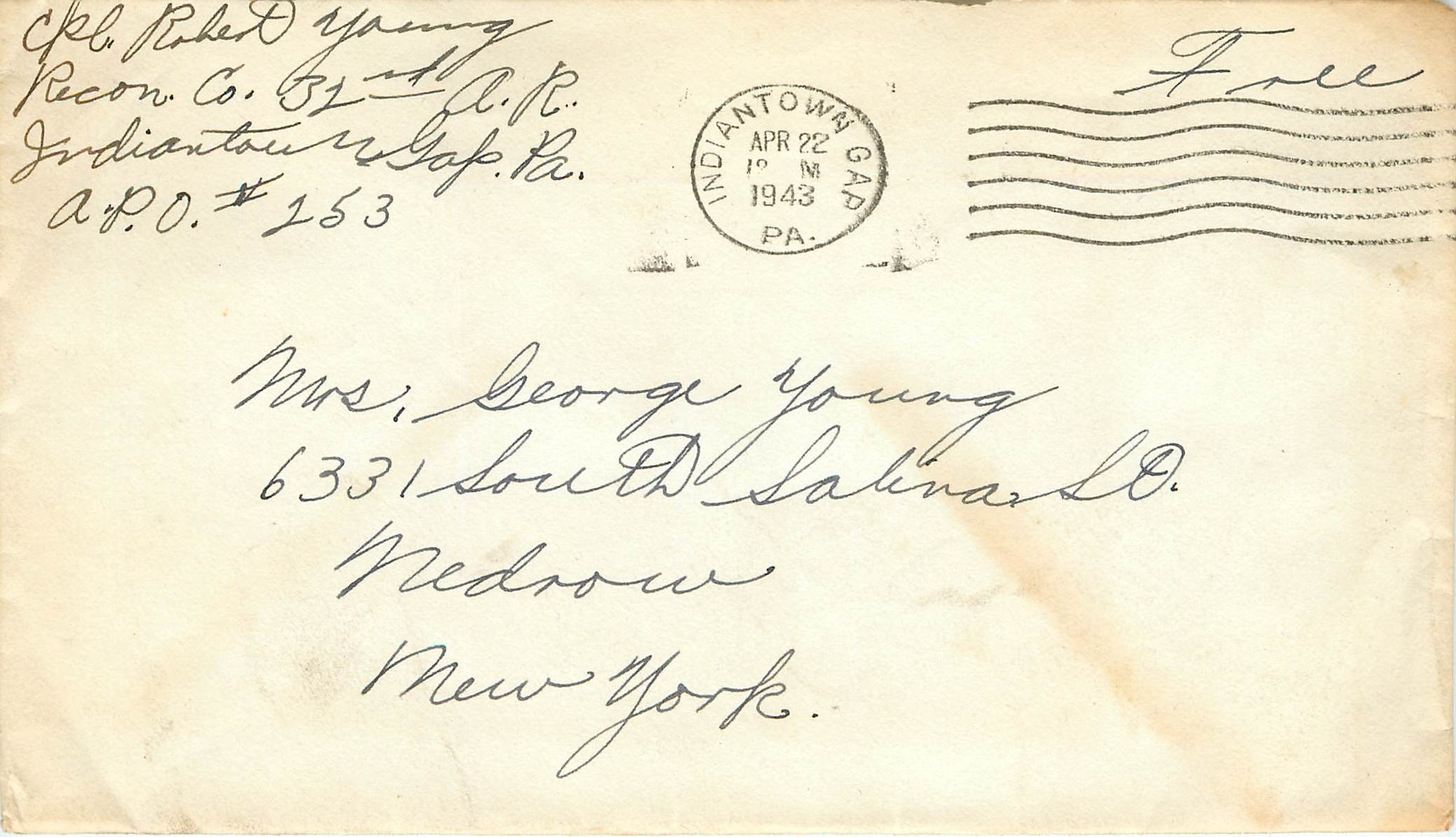Lettre Cover  Indiantown 1943