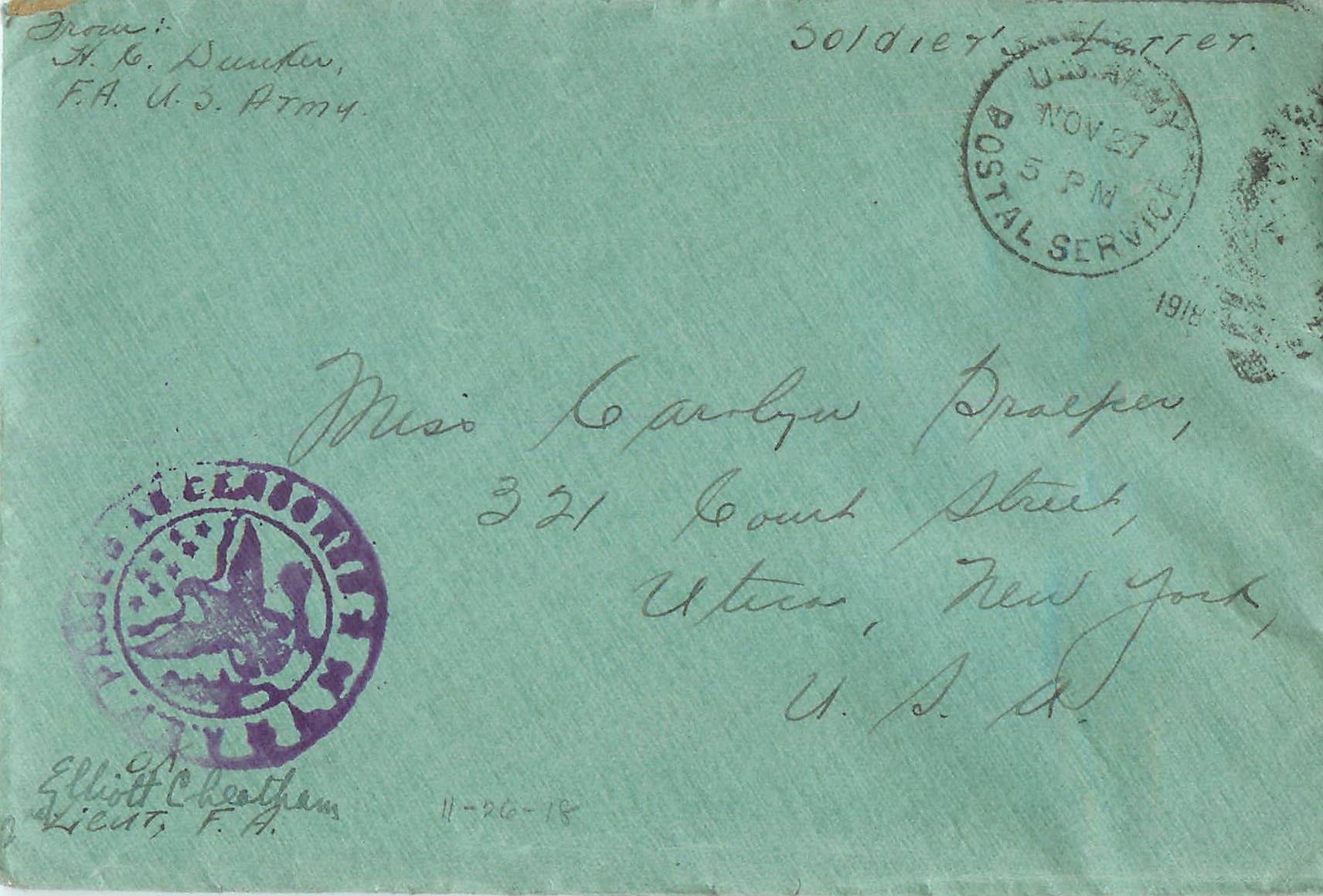 Lettre Cover  US Army 1918 US Censor