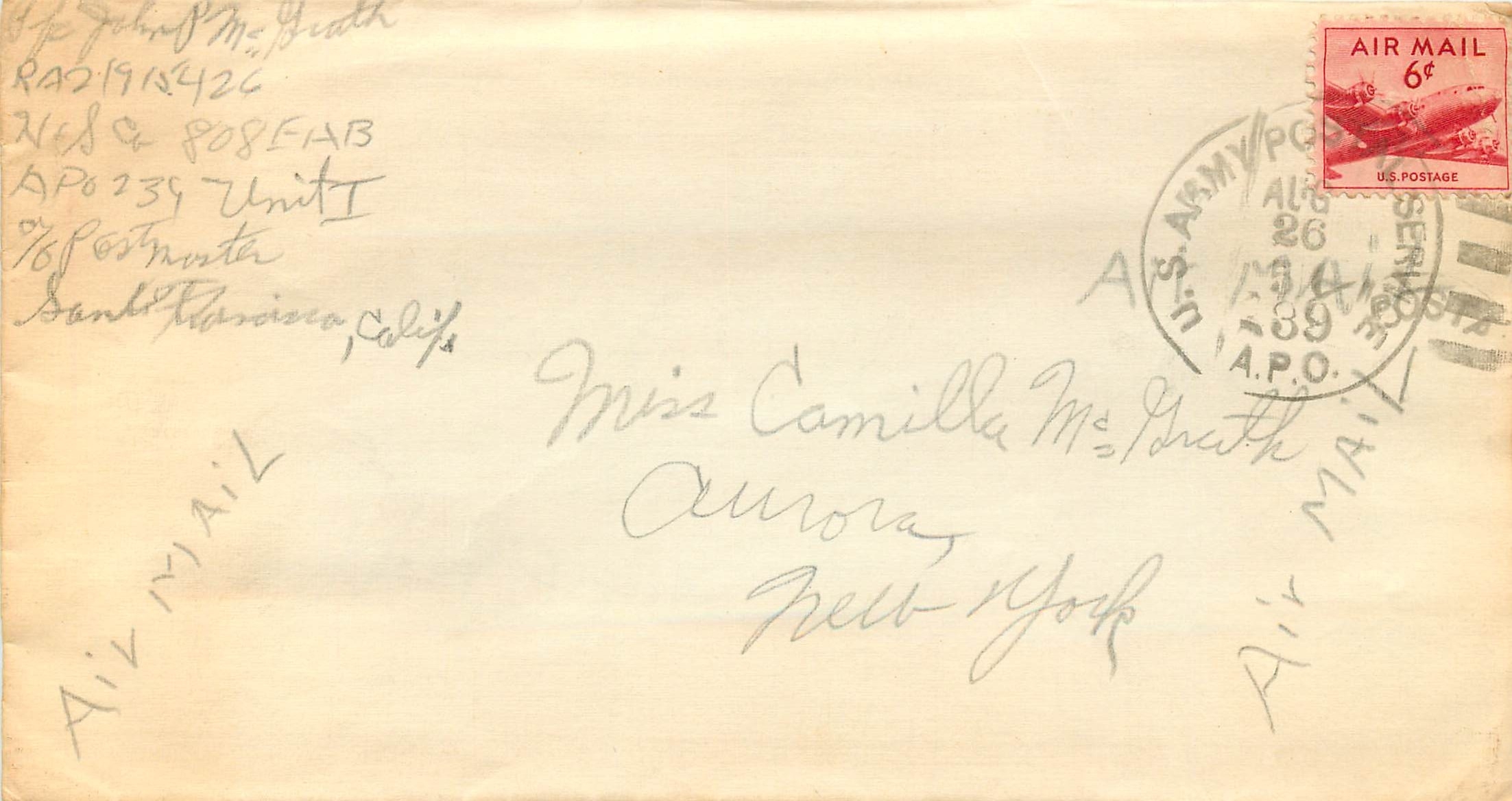 Lettre Cover  US Army 1939