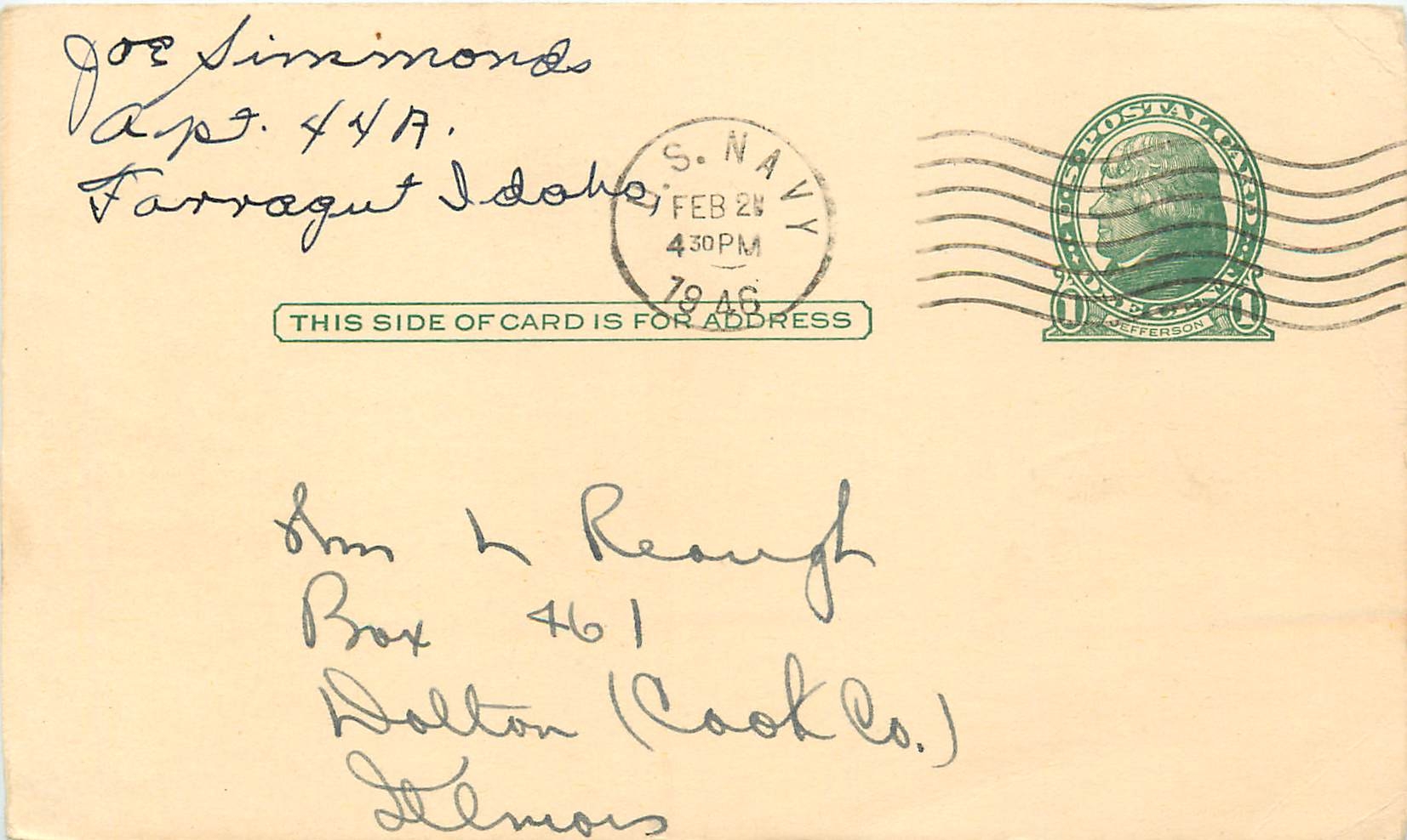 Entier Postal 1946 US Navy Postal Stationary