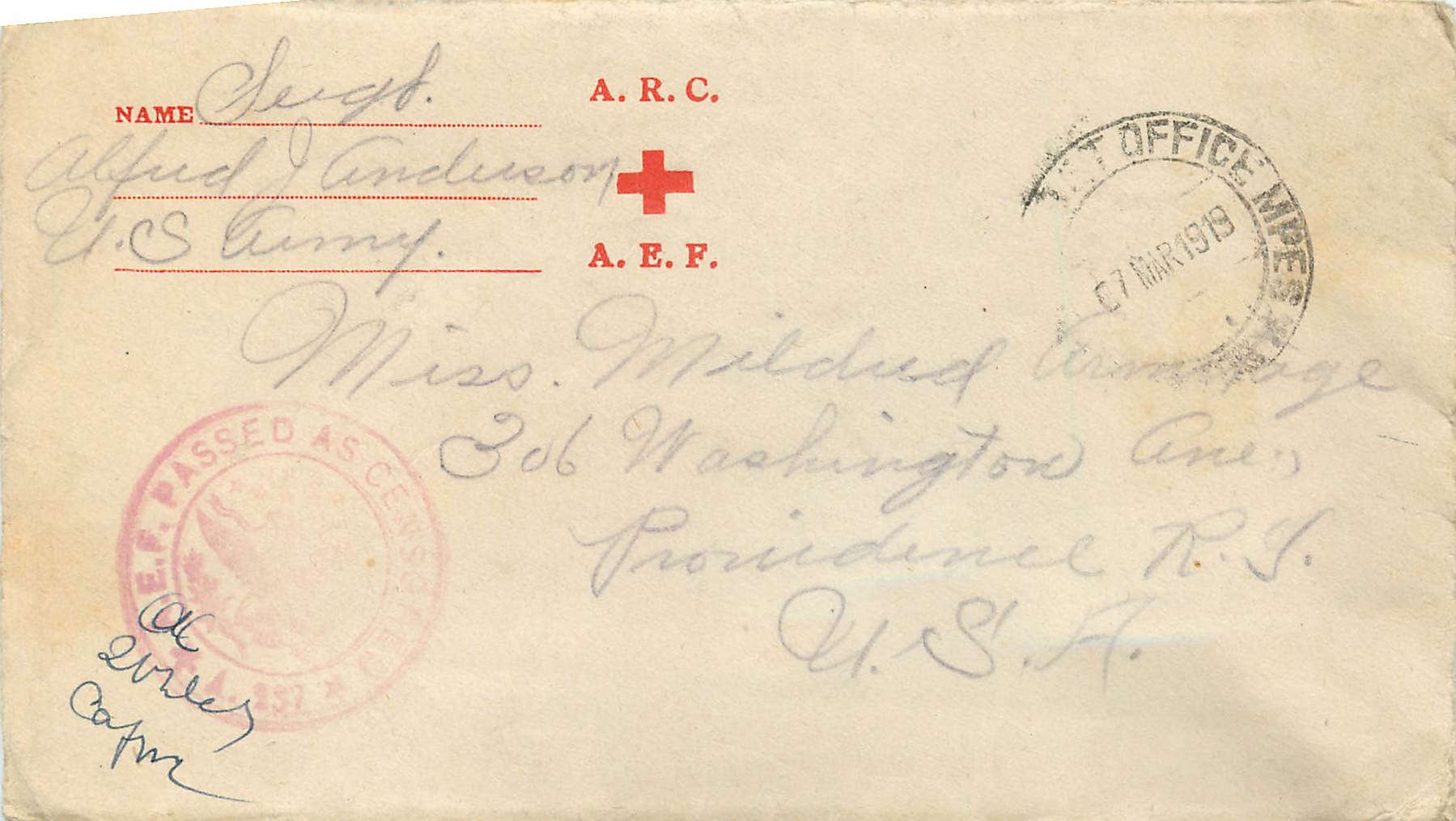 Lettre Cover 1918 US Censor