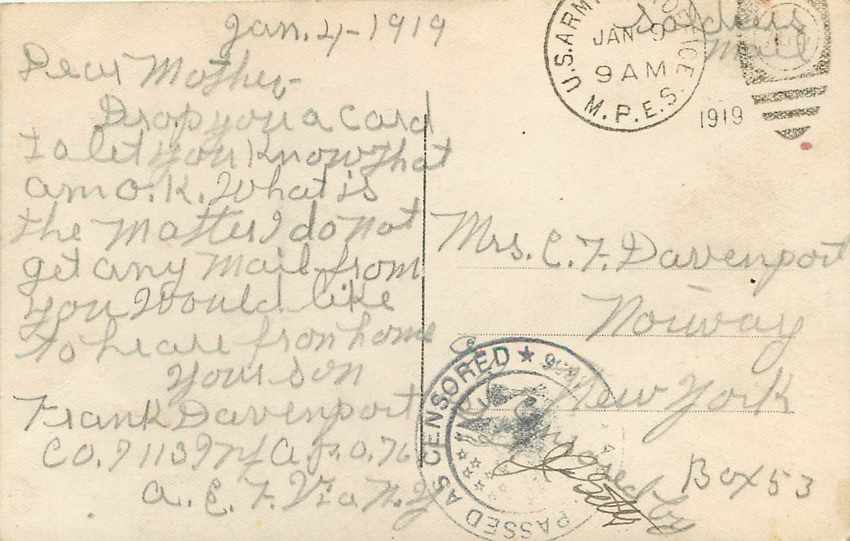 CPA Fantaisie Fleurs avec cachet US Censor — Back