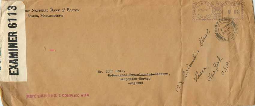 Lettre Cover  US Army Censor 1940 National Bank of Boston