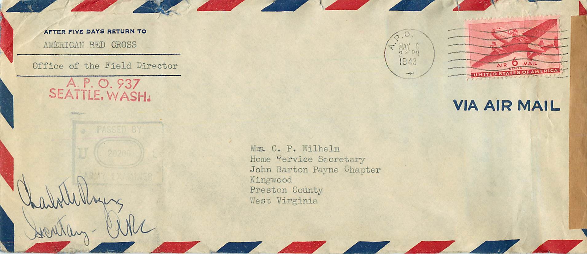 Lettre Cover US Censor 1943