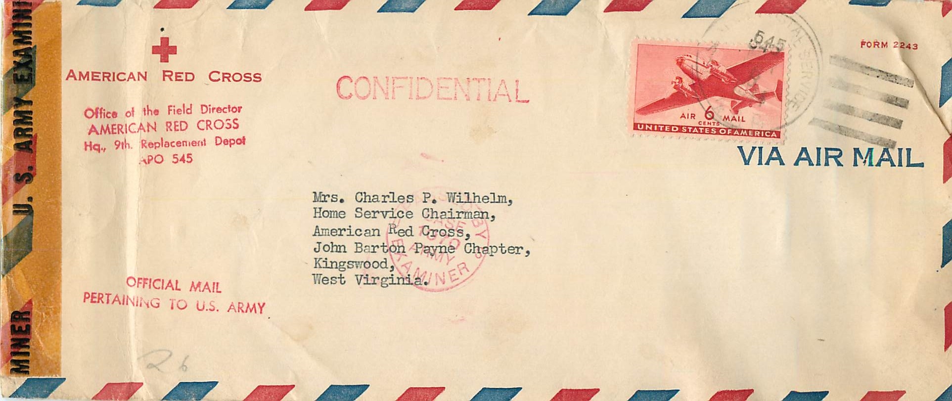 Lettre Cover US Censor 1944 American Red Cross Croix Rouge