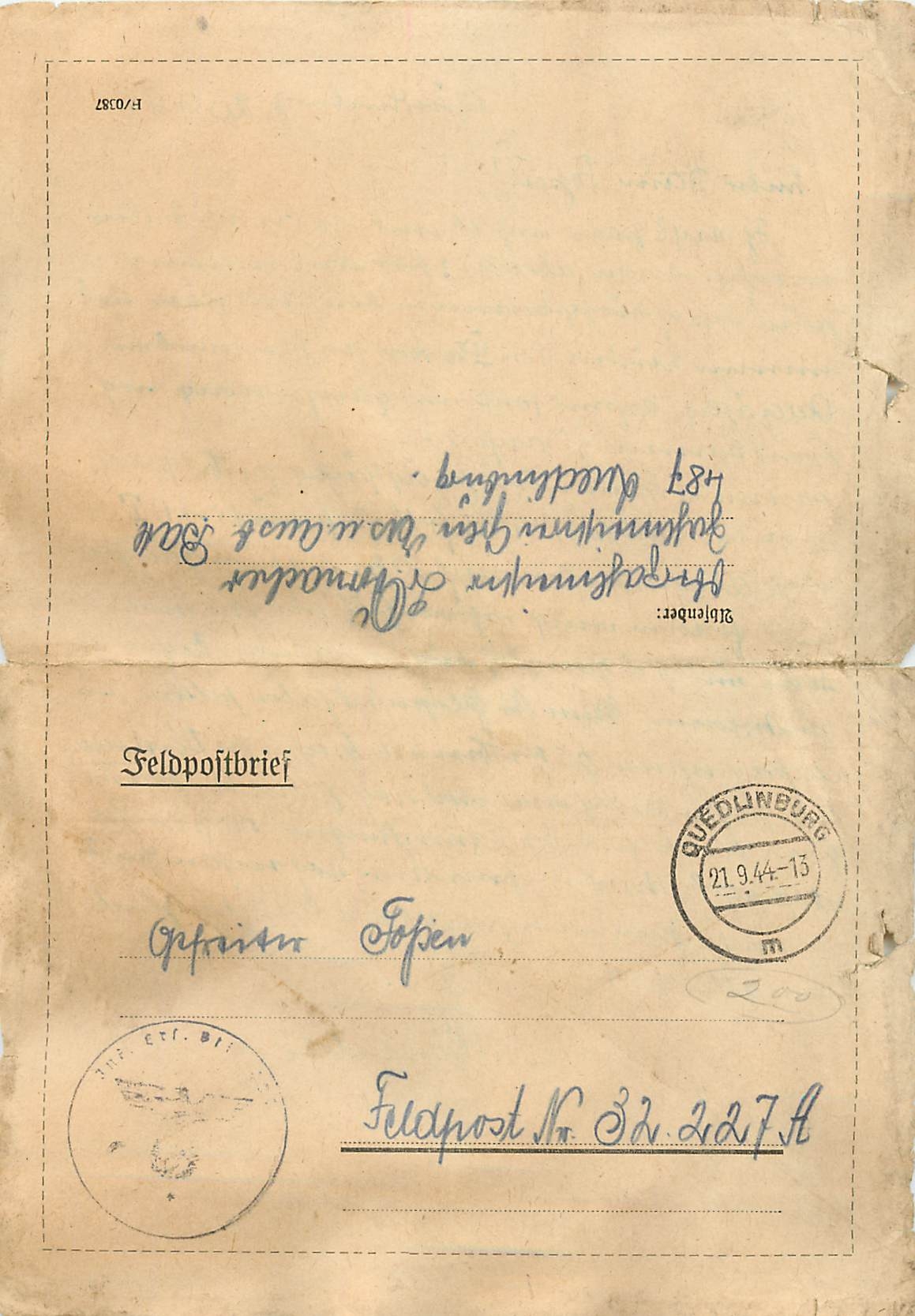 Lettre Cover Quedunburg Militaria