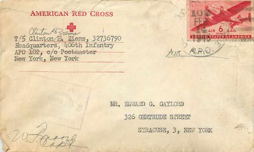 Lettre Cover US Censor 1945 American Red Cross Croix Rouge US 