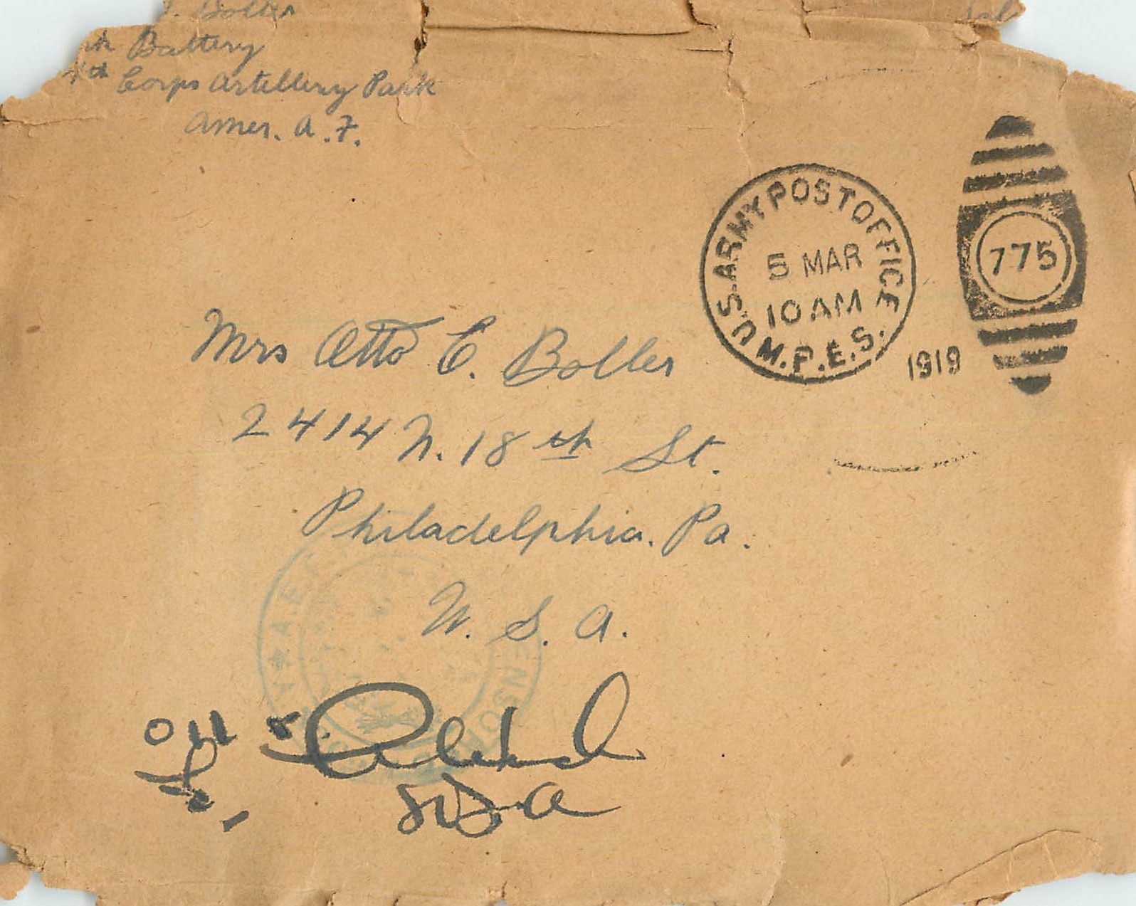 Lettre Cover US Censor 1918