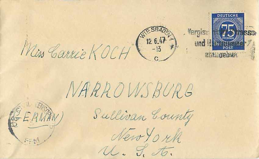 Lettre Cover Allemagne 1947 Wiesbaden US Censor