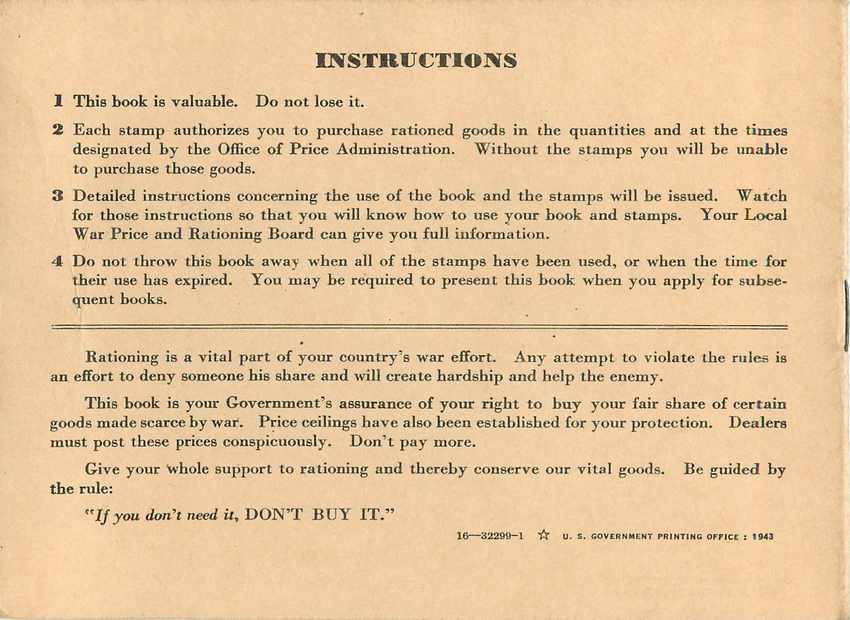 War ration Book Etats-Unis Carnet de rationnement Militaria (avec timbres a l'interieur) — Rückseite