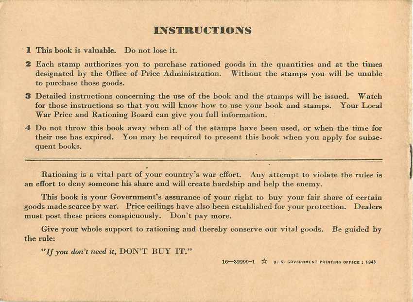 War ration Book Etats-Unis Carnet de rationnement Militaria (avec timbres a l'interieur) — Rückseite