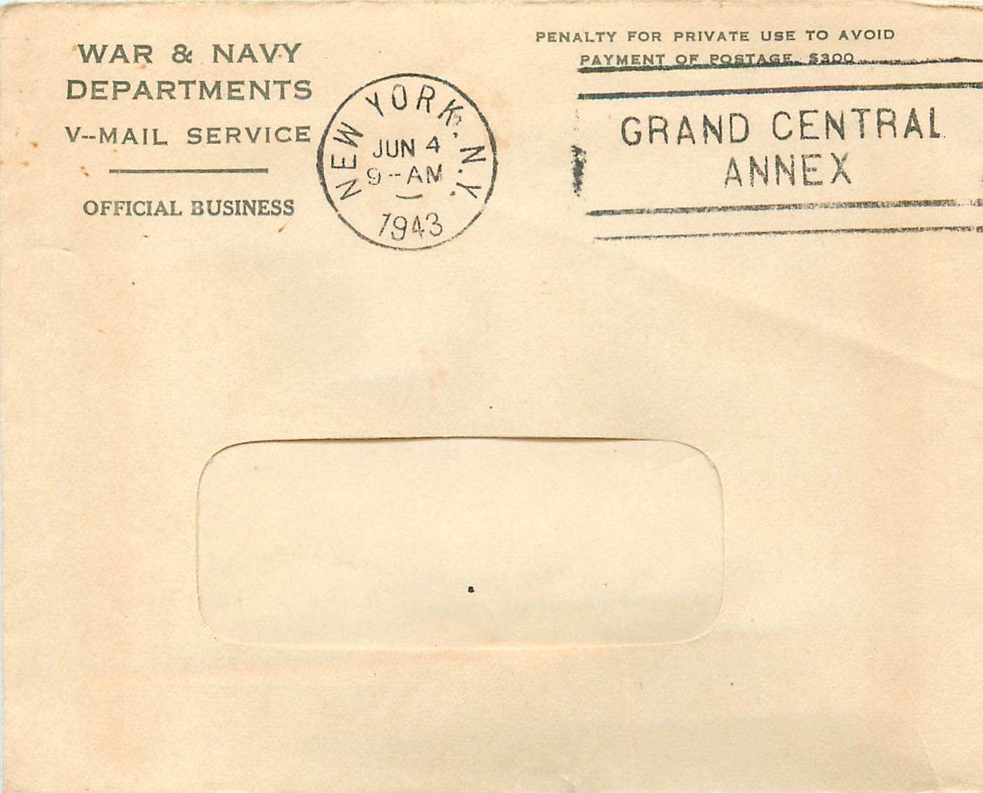 Lettre Cover New York War & Navy departments V Mail 1943