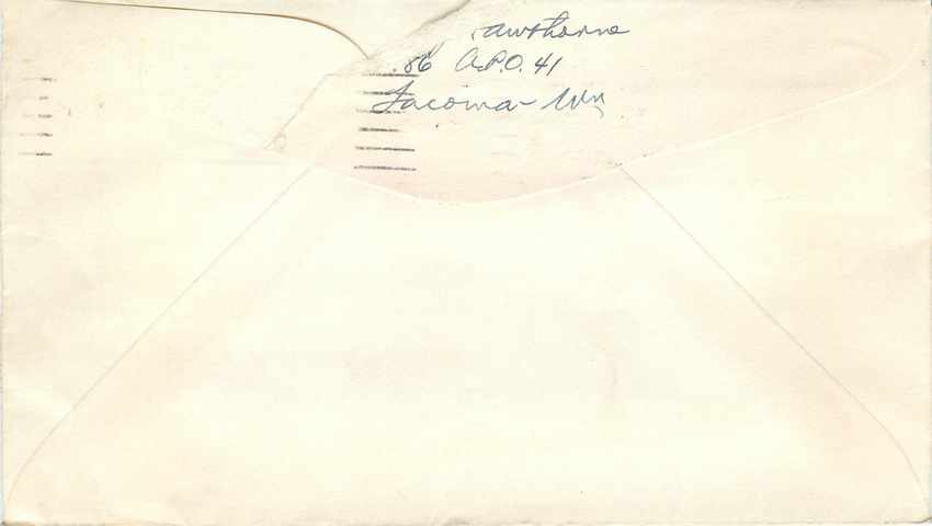 Lettre Cover US Mail Buy Defense Saings Bonds Tacoma Forty First Division Fort Lewis Wash 1941 — Rückseite