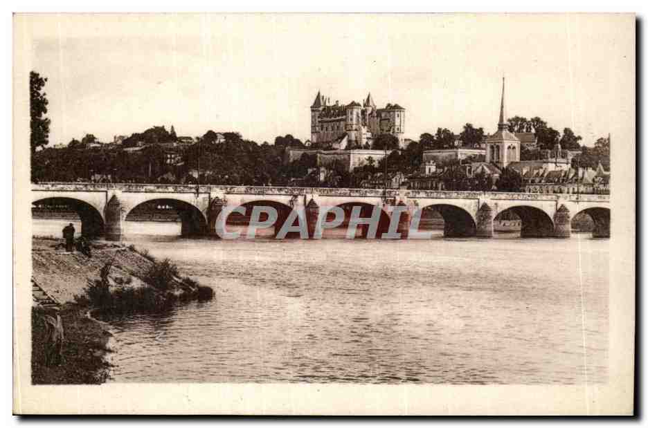 Saumur- Vue sur le Pont le Chateau et Saint-Pierre-CPA