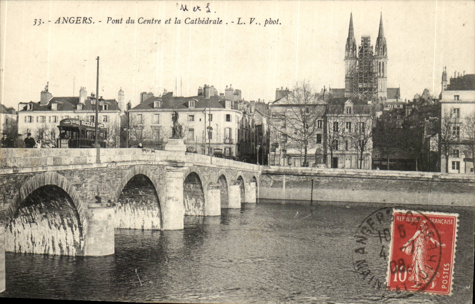 Angers- Pont du Centre et la Cathedrale- CPA