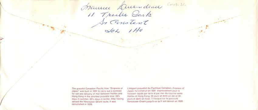 Entier Postal Postal Stationary Canada Bateaux Bateau St Constant — Verso