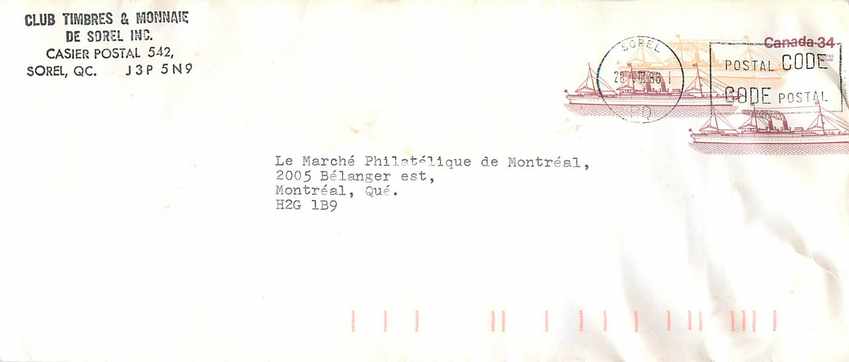 Entier Postal Postal Stationary Canada Bateaux Bateau Sorel