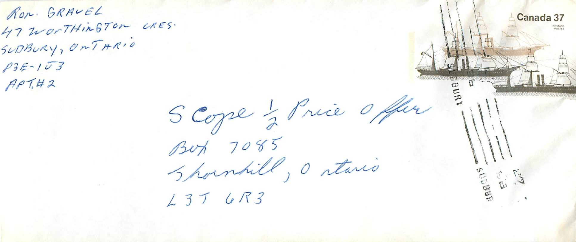 Entier Postal Postal Stationary Canada Bateaux Bateau Sudbury