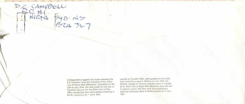 S.S. Canadian — Erster Dampfschiff der Royal Mail Line — Verlag Canada Post — Rückseite