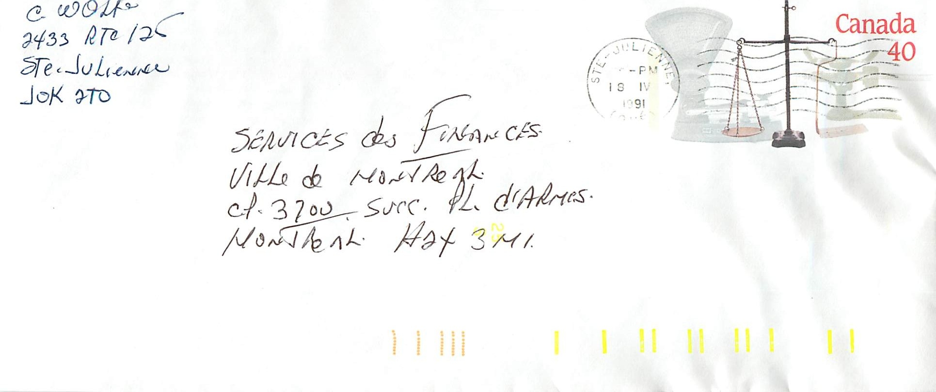 Entier Postal Postal Stationary Canada Balance de Justice  Ste Julienne