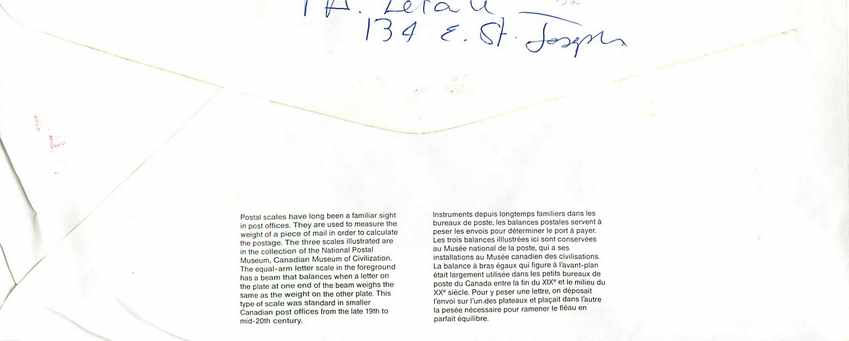 Entier Postal Postal Stationary Canada Balance de Justice  — Rückseite