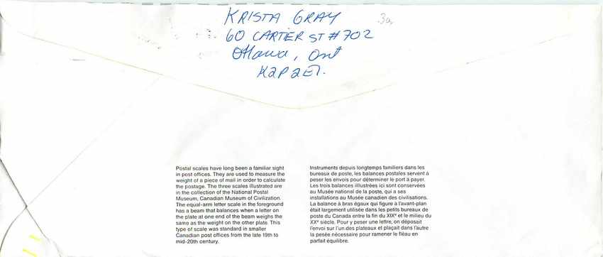 Entier Postal Postal Stationary Canada Balance Justice  — Rückseite