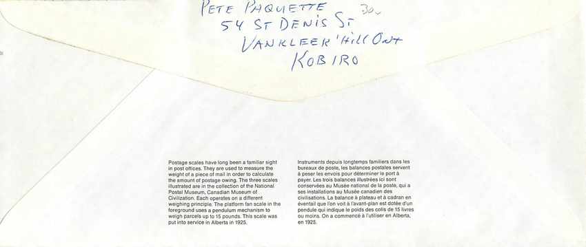 Entier Postal Postal Stationary Canada Balance Dayton Vamkleek — Rückseite