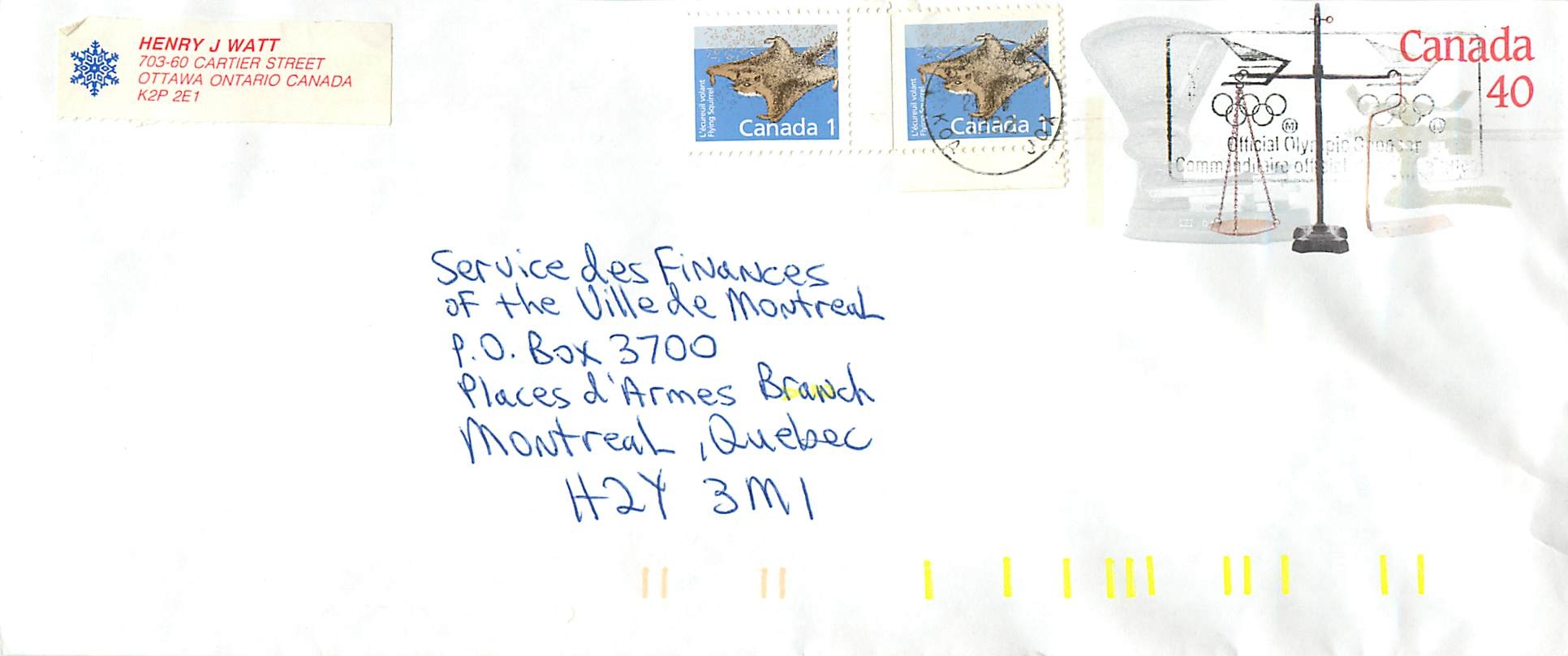 Entier Postal Postal Stationary Canada Balance Dayton  Flamme Jeux Olympiques