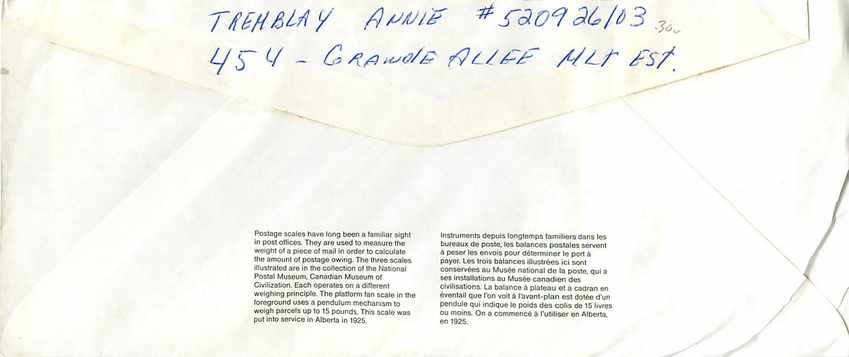 Entier Postal Postal Stationary Canada Pese Personnes  — Rückseite