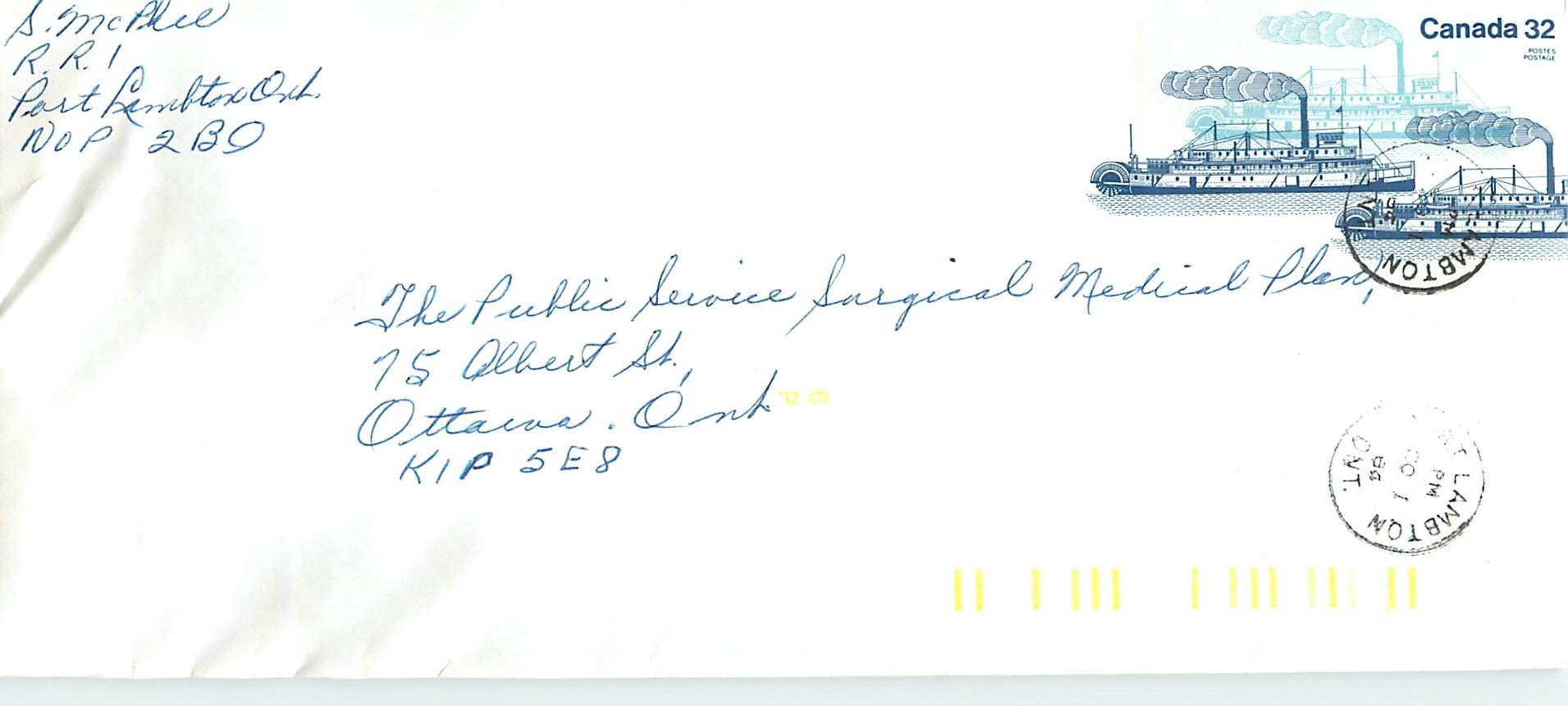Entier Postal Postal Stationary Canada Bateaux Bateau Port Lambton