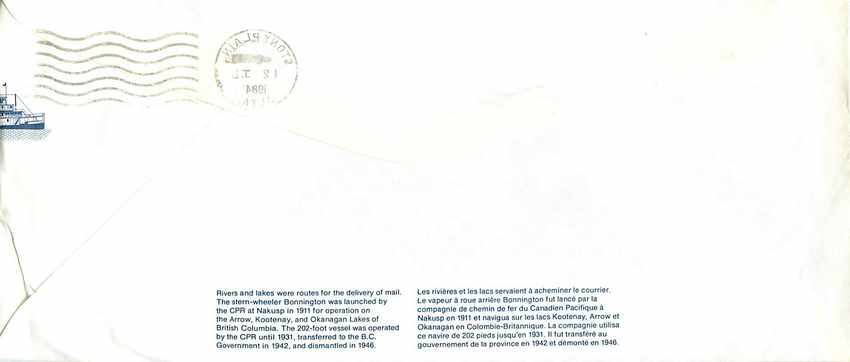 Entier Postal Postal Stationary Canada Bateaux Bateau Stony Plain — Rückseite